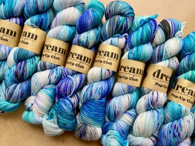 Hand-dyed, cotton and synthetic yarn, thick and thin, 400 yards, in shades  of blue, purple, and white -78